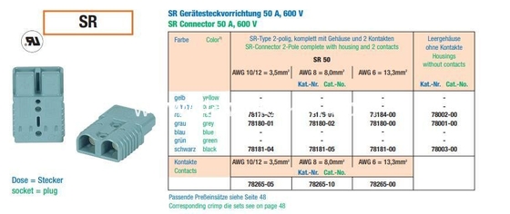 Original REMA SR 50A SR 50 SR50A SR50 600V With SR #6 Contacts Power Connector Battery Plug Charger Plug
